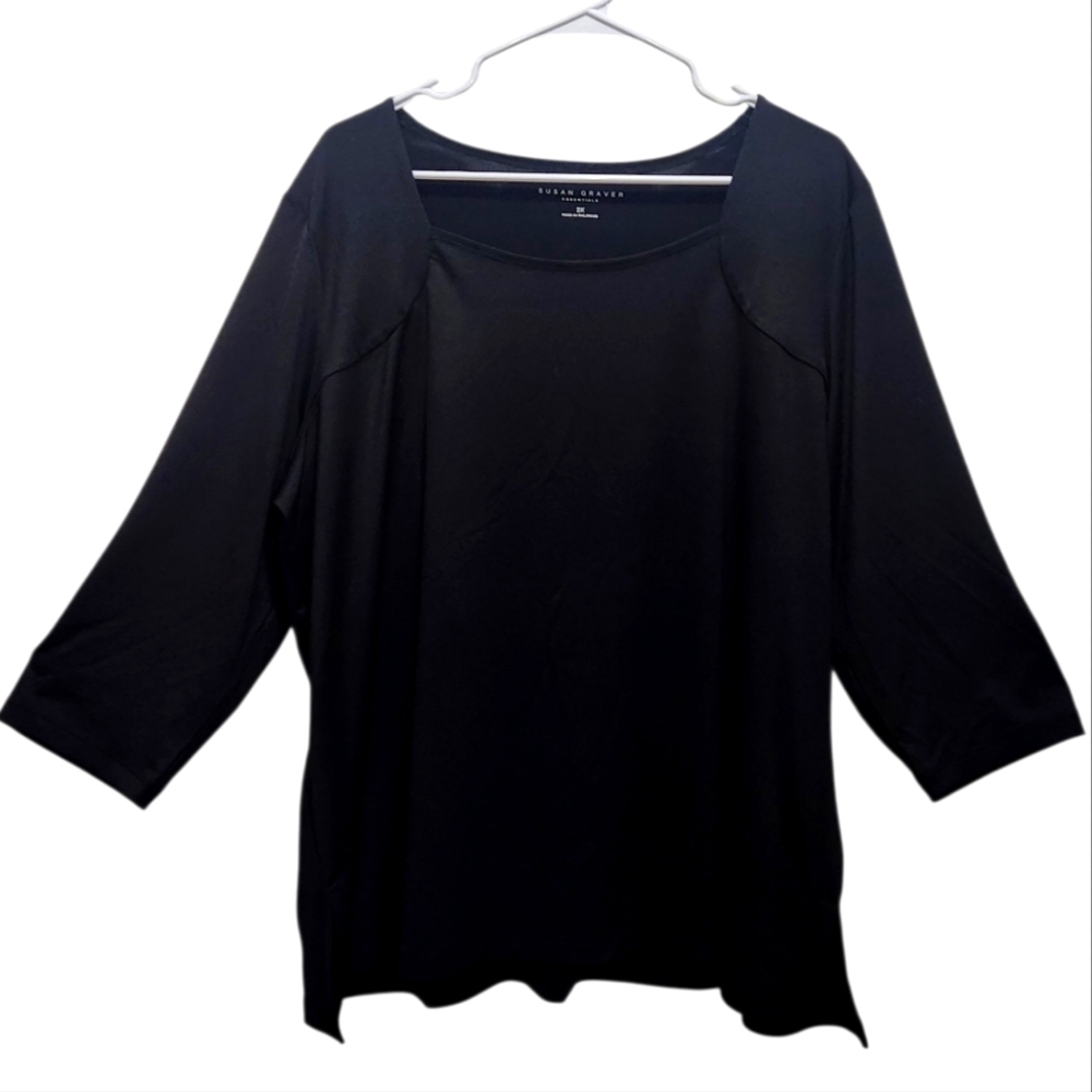 SUSAN GRAVER Liquid Knit Essentials Black 3/4 Sleeve Tunic Plus 2X Office Casual
